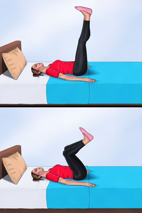 Hip Exercises In Bed, Laying In Bed Exercises, Exercise You Can Do In Bed, Lazy Yoga In Bed, Exercise To Do In Bed, Leg Exercises In Bed, Bed Pilates Exercise, Couch Exercises For Stomach, Bed Excersise Routine