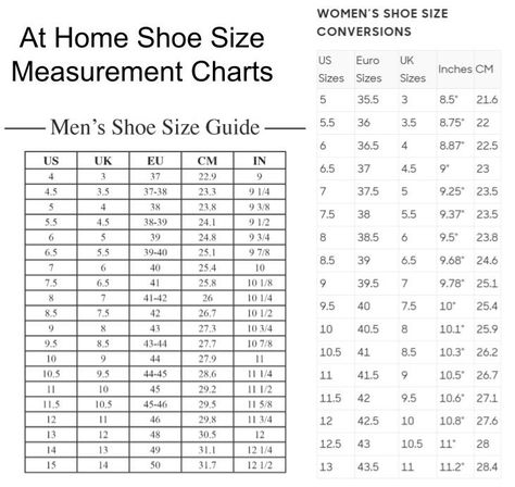 Size charts for men's and women's shoes Shoe Chart, How To Measure Yourself, Crochet Socks, Image Consultant, Foot Health, Shoe Size Conversion, How To Measure, Measurement Chart, Shoe Size Chart