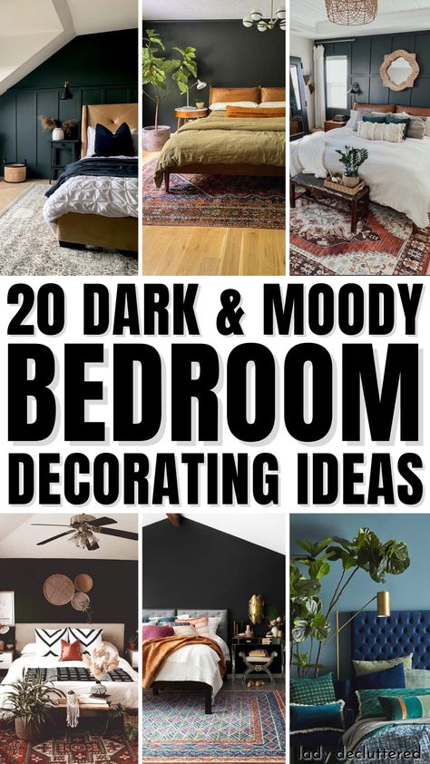 20 Dark & Moody Bedroom Decorating Ideas Dark Moody Bedroom, Moody Bedroom Decor, Dark Cozy Bedroom, Dark And Moody Bedroom, Moody Bedroom, Design Jersey, Canker Sore, Dark Bedroom, Bad Inspiration