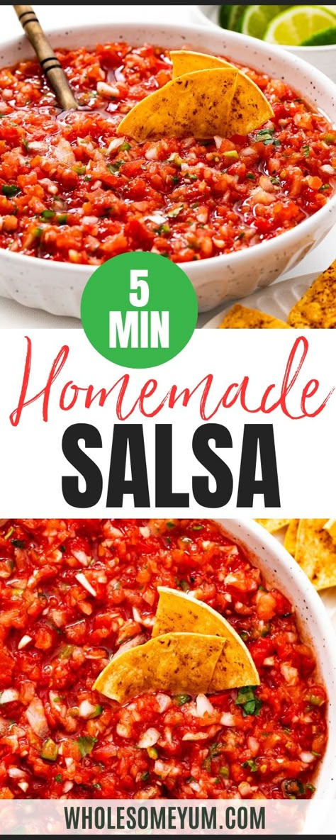 Homemade SalsaMango Salsa
Salsa Verde
Fresh Salsa
Pineapple Salsa
 - I’ve been making my fresh tomato salsa for years and love it so much that I never felt like I needed to venture out to the canned stuff. That is, until a few weeks ago when I was making my baked tortilla chips for the umpteenth time and had an excuse to experiment. This time, my goal with this homemade salsa was to make it restaurant-style. I started with my fresh version, but played around with the ingredients to make it as cl Recipe For Salsa With Fresh Tomatoes, Homemade Mild Salsa Recipe, Best Salsa Recipe Ever Fresh Tomatoes, Salsa Made With Fresh Tomatoes, Fresh Tomatoes Salsa Recipe, Homemade Tomato Salsa, Recipe For Salsa Homemade, Salsa With Crushed Tomatoes, Salsa Made With Canned Tomatoes