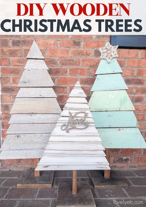 These DIY Wooden Christmas trees are super cheap and easy to make using whatever scrap wood you have on hand. I'm sharing lots of tips for what measurements and angles look best, how to choose the best wood, and how to build an easy sturdy stand in the tutorial. Wood Xmas Trees Diy, Outdoor Wooden Christmas Trees, Scrap Wood Christmas Tree, Scrap Wood Christmas, Wood Christmas Trees Diy, Gorgeous Trees, Wooden Christmas Trees Diy, Using Scrap Wood, Rustic Wood Furniture