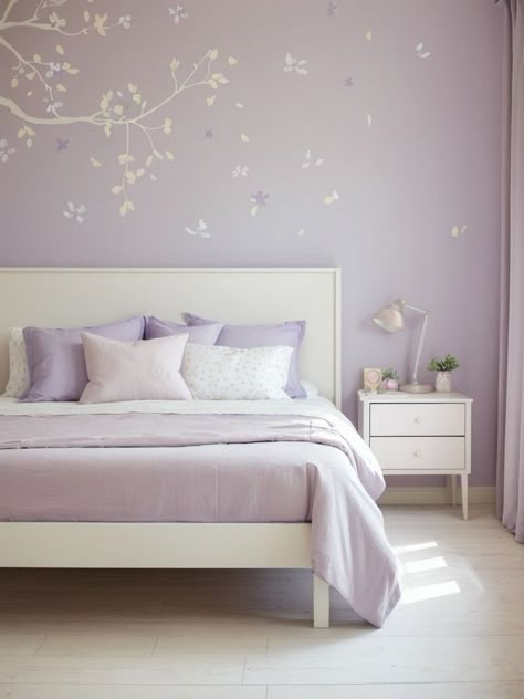 Lavender Room Ideas Bedrooms, Lavender Accent Wall, Pastel Aesthetic Bedroom, Kids Room Wall Color, Bedroom For Kids, Lavender Room, Wall Color Combination, Whimsical Bedroom, Bedroom Color Combination