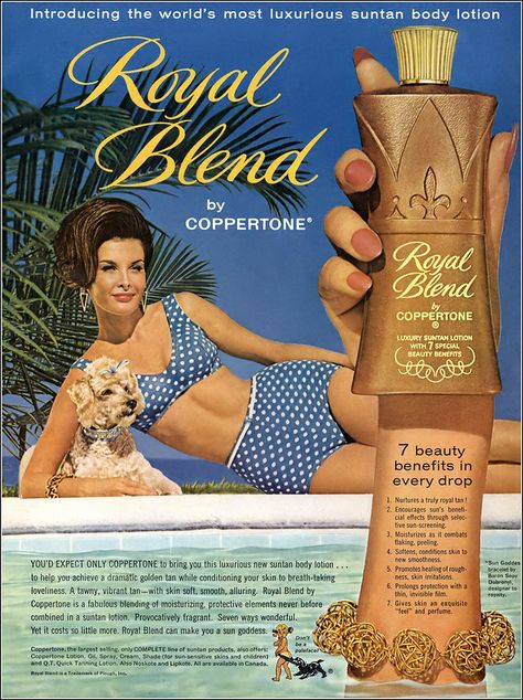 Royal Blend by Coppertone suntan lotion ad, Vogue, June 19… | Flickr Tanning Goals, Surf Hair, Retro Lifestyle, Beauty Ads, Surfer Girls, Car Music, Honey Packaging, Retro Makeup, Suntan Lotion