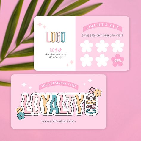 Stamp Card, Contact Card Design, Salon Gift Card, Loyalty Card Design, Retro Typography, Retro Beauty, Branding Template, Loyalty Card, Stationery Templates