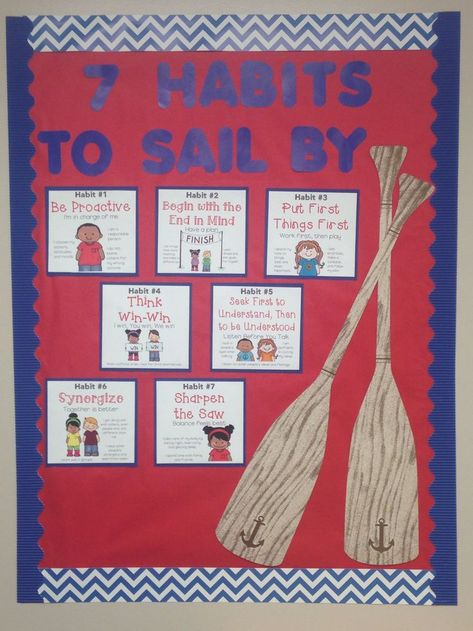 A way to display the 7 Habits in a Nautical themed classroom! | Nautical classroom theme, Nautical classroom, Classroom themes Lighthouse Classroom Theme, Nautical Classroom Decor, Classroom Beach Theme, Nautical Bulletin Boards, Lighthouse Theme, Patriotic Classroom, Nautical Classroom Theme, Pirate Classroom, Beach Theme Classroom