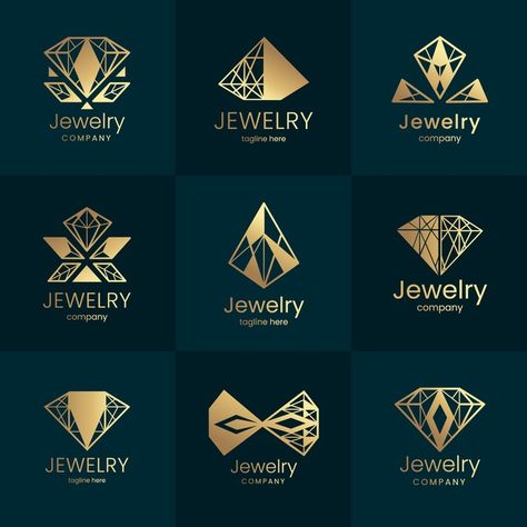 Golden gradient jewelry logo collection | Free Vector #Freepik #freevector Luxury Logotype, Jewelry Logo Ideas, Background Jewelry, Golden Gradient, Jewelry Website Design, Jewel Logo, Karma Jewelry, Jewelry Logo Design, Inspiration Logo Design