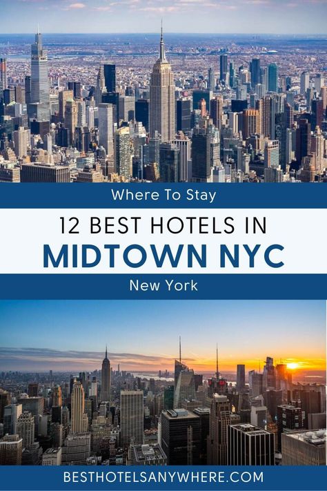 Want to see the very best hotels in Midtown NYC? This research, data and experience based guide shows you the top rated cheap, mid range and luxury hotel options available for your visit to Midtown Manhattan New York, plus so much more! Empire State Building View, New York City Hotels, Nyc Attractions, Hotels In New York City, Terrace Hotel, Midtown Nyc, Nyc Holidays, Manhattan Hotels, Ny Hotel