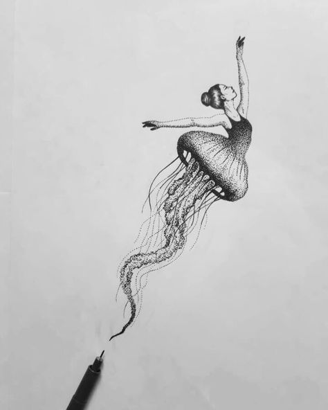 Soaring to new heights by F. Cassiani Surrealism Drawing Ideas Easy, Surreal Art Easy, Stippling Art Ideas Easy, Surealisme Art Simple, Surrealism Art Ideas, Surreal Sketch, Metamorphosis Art, Surrealism Drawing, Line Tattoo Ideas