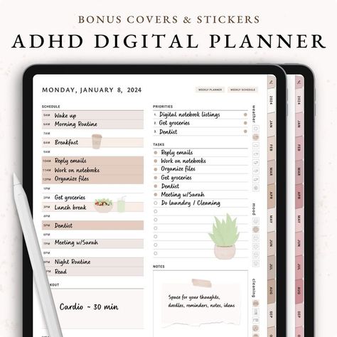 2024 Digital Planner, GoodNotes Planner, ADHD Planner, Daily Planner, Weekly Planner, Monthly Pla... School Trip Packing List, School Trip Packing, Ipad Planner Template Free, Planner For Students, Exam Planner, Minimalist Digital Planner, Ipad Planners, Ipad Planner Template, Planner Template Free