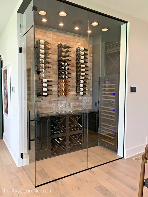 Under Stairs Wine Cellar, Wine Cellar Wall, Wine Room Design, Light Walls, Glass Wine Cellar, Wine Closet, Home Wine Cellars, Thrifty Decor Chick, Wine Cellar Design