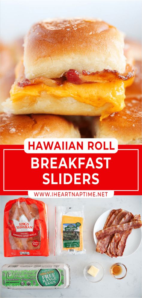 Hawaiian Roll Breakfast Sliders, Hawaiian Roll Breakfast, Brunch Crowd, Hawaiian Roll Sandwiches, Hawaiian Breakfast, Breakfast Sliders, Rolled Sandwiches, Hawaiian Roll, Bacon Eggs Breakfast