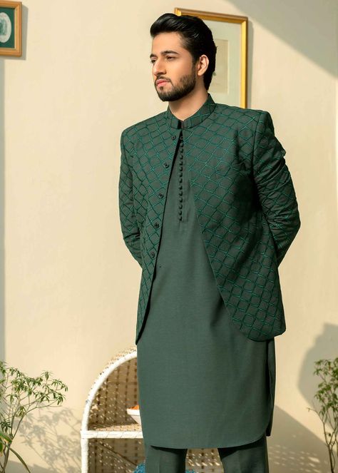 Include: Kurta Prince Coat Trouser Fabric: Slub Color: Green Work Technique: Embroidered Description: embroidery Prince coat + kurta + trouser This is a 3 Piece stitched outfit. Disclaimer: The color of the outfit may vary due to lightening effect of photography Mehndi Dresses For Men, Prince Coat Design For Men, Groom Mehndi Outfit For Men, Mehndi Dress For Boys, Mens Engagement Outfits, Trending Kurta For Men, Green Prince Coat, Mehndi Dress For Mens, Prince Coat For Men