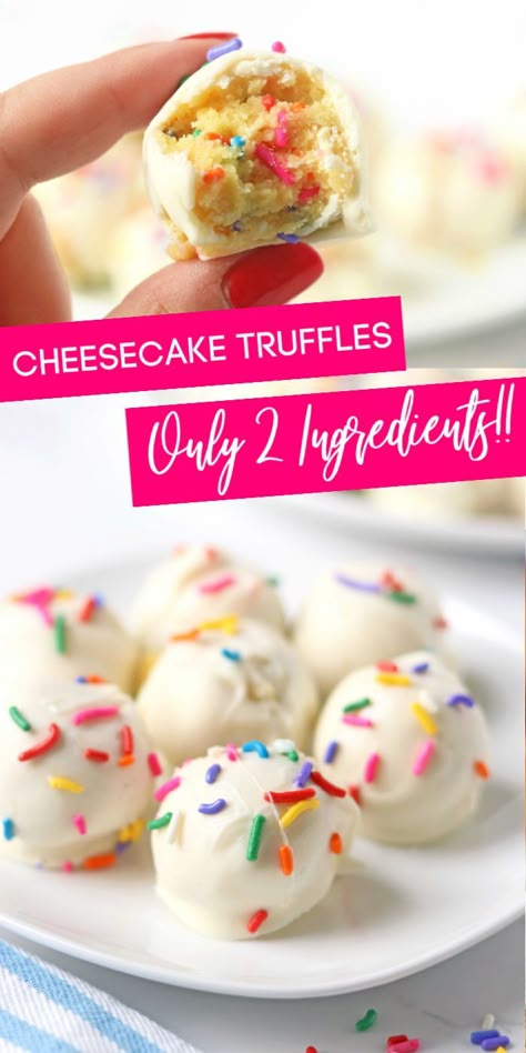 Easy Deserts Few Ingredients, Cake Mix Truffles No Bake, How To Make Truffles Easy, 2 Ingredient Truffles, Confetti Cake Mix Recipes, Easy Party Desserts Quick, Easy Truffles No Bake 3 Ingredients, No Bake Truffles Easy, Easy Dessert For Kids