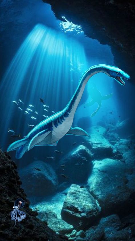 #plesiosaur #dinosaur #underwater #lochnessmonster Underwater Dinosaurs, Aquatic Dinosaurs, Swimming Dinosaur, Loch Ness Monster, Marine Biology, Dinosaurs, Biology, Art Inspo, Berry