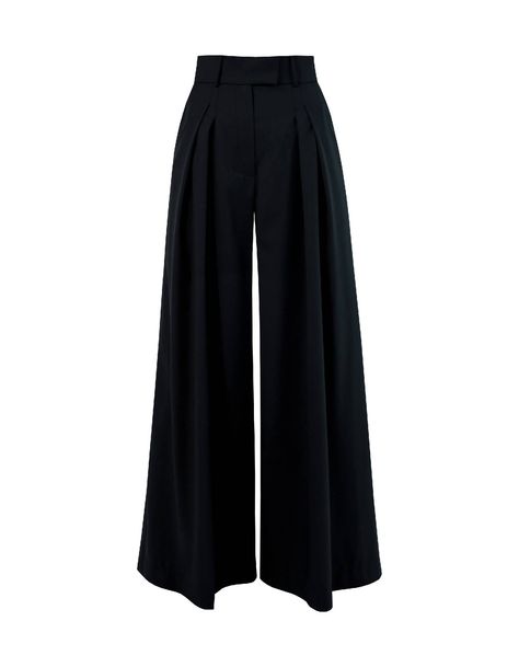 Wool Pleated Palazzo Pants– NOT JUST A LABEL Pants With Slits On The Side, Cute Pants For School, Black Palazzo Pants Outfit, Wide Black Pants, Bayonetta Style, Church Pants, Pleated Pants High Waisted, Black Wide Pants, Alternate Outfits