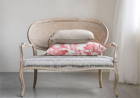 European Laura Settee Bench Wood Settee, Country Bench, Painted Fox Home, Settee Bench, Painting Fabric, French Country Furniture, Rolled Arm Sofa, Settee Sofa, Modern Rustic Interiors