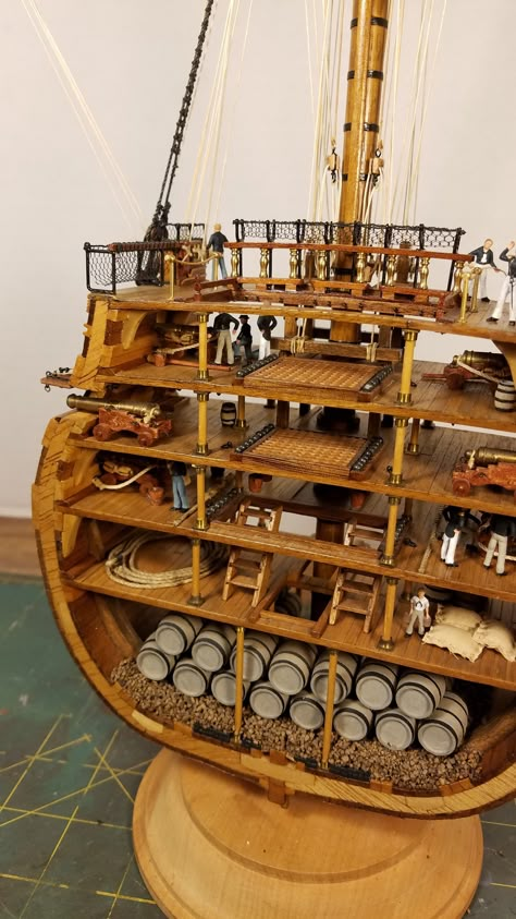 HMS Victory Midship Section. 1/96 Scale. Corel. by Dennis LaPlante Ship Model Display, Fisherman Boat, Pirate Ship Model, Model Boats Building, Model Sailing Ships, Sailing Ship Model, Ship Map, Scale Model Ships, Model Ship Building