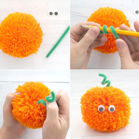 Halloween pom pom pals {easy kids' craft} - It's Always Autumn Diy Yarn Pom Pom, Pom Pom Ideas, Halloween Felt Crafts, Easy Yarn Crafts, Halloween Sewing, Pom Crafts, How To Make A Pom Pom, Pom Pom Maker, Easy Halloween Crafts