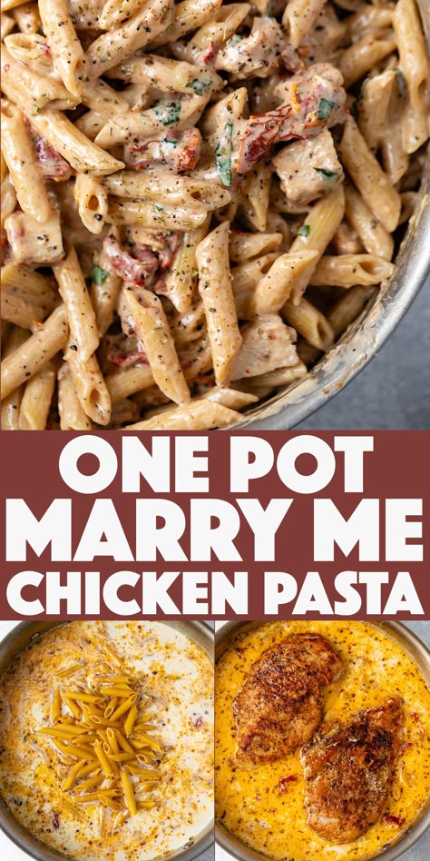 One Pot Marry Me Chicken Pasta - tender chicken breast and penne pasta in a restaurant quality creamy sun-dried tomato sauce. Easy Dinner Recipes For Family Of 6, One Pan Marry Me Chicken Pasta, One Pot Marry Me Chicken, Simple Pasta Dinner Recipes, Easy Firehouse Meals, Creamy Marry Me Chicken Pasta, One Pot Marry Me Chicken Pasta, Easy Cheap Chicken Recipes, Easy Marry Me Chicken Pasta