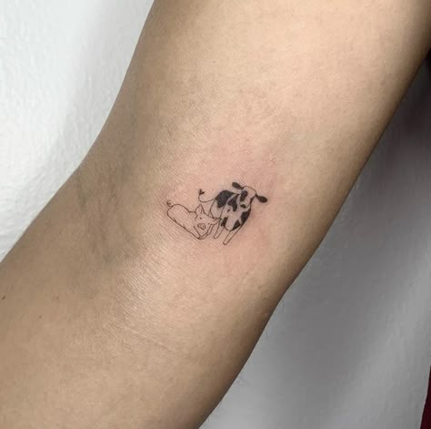 Cow Small Tattoo, Small Farm Tattoo, Cow Calf Tattoo, Farm Animals Tattoo, Cow Tattoo Small Simple, Simple Cow Tattoo, Cows Tattoo, Cow Tattoos For Women, Mini Cow Tattoo