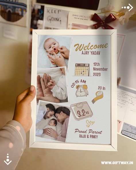 Welcome baby customized photo frame! Share 3 photos, name, birth time and date, baby length and weight, parents names and get your custom frame from Giftway.in. 🖼️❤️ 💻 Visit our website for more designs: www.giftway.in 📞 WhatsApp us for custom orders: 7303-8863-16 📍Address - Giftway, B-1900, Metro Vihar, Holambi Kalan, Delhi, 110082 #giftway #newparent #baby #newmom #newborn #newbaby #newdad #newparents #newmum #breastfeeding #parenthood #newmama #babies Baby Scan Frame, Born Baby Photos, Baby Photo Collages, Name Design Art, Baby Books Diy, Baby's 1st Birthday, Craft Market Display, Baby Picture Frames, Foto Newborn