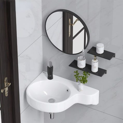 Mini Bathroom Ideas Small Spaces Showers, Basin Wall Tiles Design, Basin Wall Tiles, Basin Wall Design, Small Sinks For Small Bathrooms, Mini Bathroom Ideas, Corner Basin, Corner Sink Bathroom, Mini Apartments