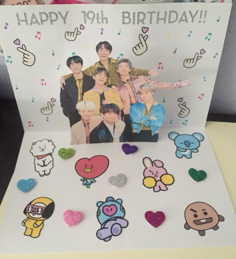 BTS  Popup card K Pop Birthday Cards, Kpop Birthday Present Ideas, Bt21 Gift Ideas, Gifts For Kpop Friends, Bts Card Ideas, Bts Invitation Card, Kpop Birthday Cards, K Pop Gifts Ideas, Kpop Birthday Gift Ideas