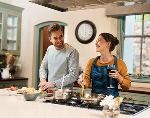 Couple Cooking in Kitchen Drinking Wine Cook Together Couples, Cooking In Kitchen, Mother Daughter Activities, Daughter Activities, Man Cooking, Couple Cooking, Crave You, Drinking Wine, Cooking Together