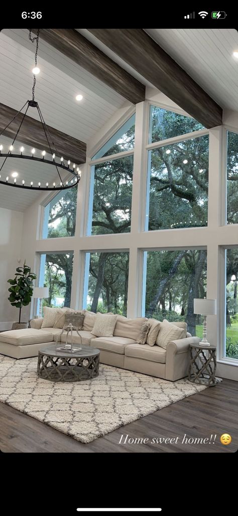 Living Room Full Of Windows, Big Open Windows Living Room, Big Window Living Room Ideas, Big Glass Windows Living Rooms, Full Wall Windows Living Rooms, Living Room Wall Of Windows, Big Window Living Room, Big Window Ideas, Large Living Room Windows