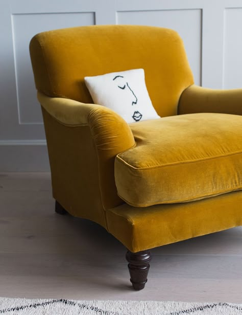 Mustard Armchair, Vintage Leather Sofa, Colour Reference, Oak Stool, Cosy Spaces, Dark Mahogany, Sleeper Chairs, Velvet Chair, Velvet Armchair