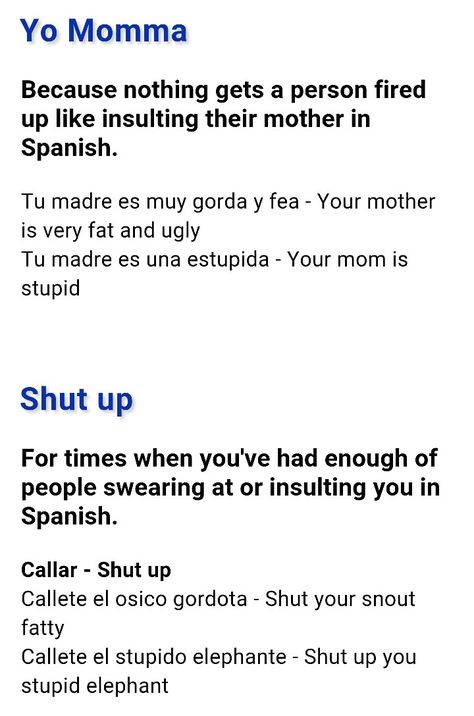 Mexican Swear Words, Insulting Words In Spanish, How To Insult In Spanish, Cursing In Spanish, Spanish Insult Words, Spanish Rizz Lines, Spanish Cuss Words, Bad Words In Spanish, Spanish Curse Words