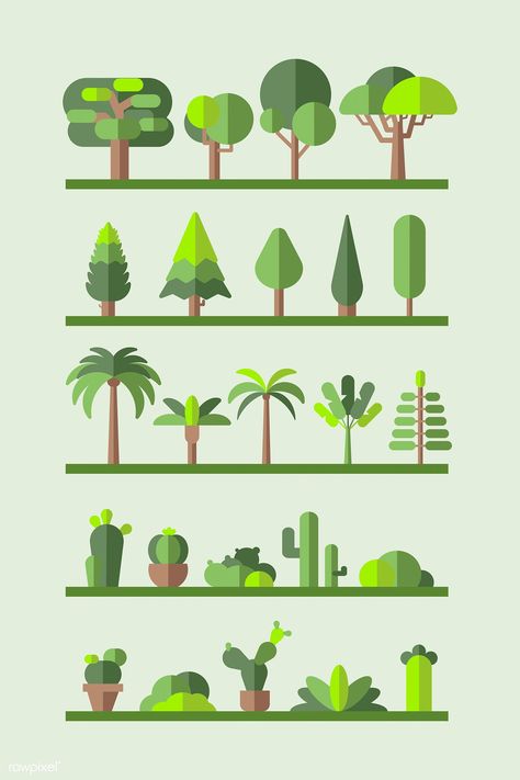 Trees Illustration Vector, Tree Flat Illustration, Flat Tree, Tree Vector Illustration, Trees Illustration, Trees Vector, Illustration Tree, Flat Art, Palm Branch