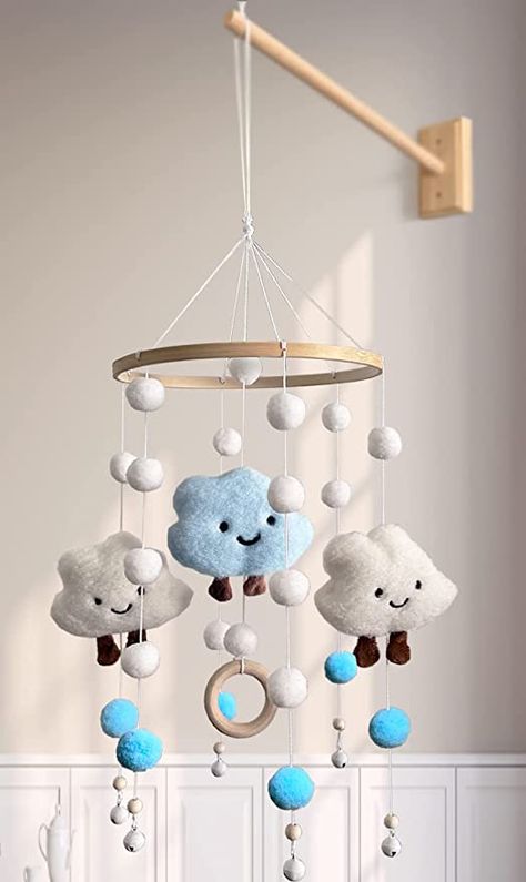 Amazon.com : Baby Mobile for Crib - Nursery Mobile for Boys Girls Baby Felt Mobile Safety Baby Room Decor Gender Nature Design Soft Hanging Cloud Stars Design(Wood Mobile Arm is Not Included) : Baby Nursery Mobile Hanging From Ceiling, Cot Hanging Toys, Clouds Mobile, Crib Mobile Boy, Mobile For Crib, Felt Crib Mobiles, Hanging Cloud, Crib Mobile Arm, Wood Mobile