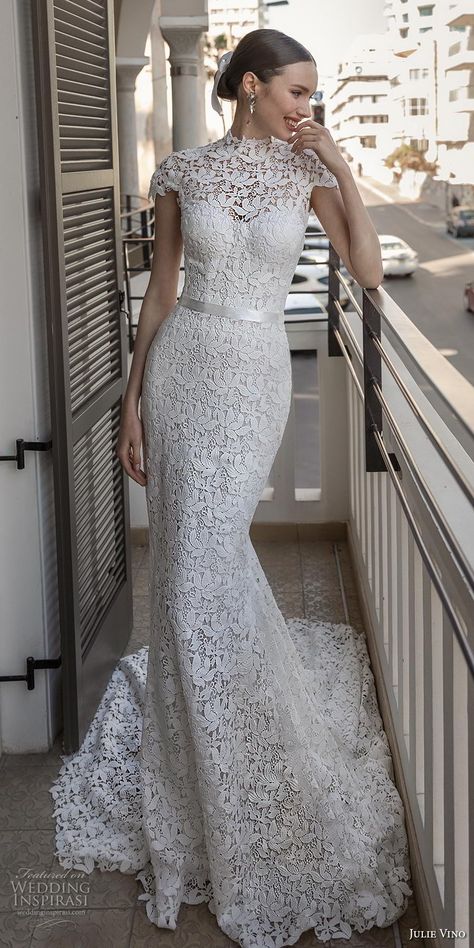 High Neck Lace Wedding Dress, Wedding Dress Cover, Flare Wedding Dress, Bridal Cap, Short Sleeve Wedding Dress, Contemporary Bridal, Wedding Dress Cap Sleeves, High Neck Wedding Dress, Wedding Inspirasi