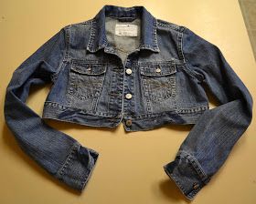 Babblings and More: Cropped Jean Jacket Refashion Jean Jacket Refashion, Upcycled Wardrobe, Refashion Jeans, Jean Jacket Cropped, Upcycle Denim, Altered Clothes, Sew Ideas, Diy Denim Jacket, Clothing Upcycle