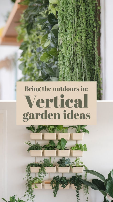 Give your indoor space a refreshing twist with vertical gardens! Discover clever ways to use walls, shelves, and hanging planters for a lush green display. Perfect for city living or anyone wanting an indoor garden. #HomeInspo #IndoorGarden #VerticalPlants Wall Garden Ideas Indoor, Living Wall Indoor Diy, Indoor Vertical Garden Wall, Garden Wall Indoor, Vertical Planter Wall, Wall Planter Ideas, Wall Garden Ideas, Gardens For Small Spaces, Indoor Gardening Diy