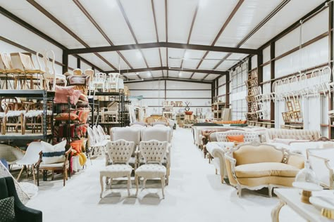 Event Storage Ideas, Furniture Warehouse Showroom, Staging Warehouse Organization, Event Rental Warehouse, Event Rental Showroom Design, Furniture Rental Business, Warehouse Storage Ideas, Wedding Rental Business, Staging Warehouse