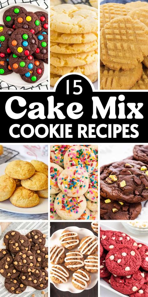 Cake mix cookie recipes are incredibly easy and delicious, calling for only 3 basic ingredients: cake mix, eggs, and oil. Customize with your favorite boxed cake mix flavors and mix-ins. 15+ recipes! #CakeMixCookies #3Ingredients #EasyCookieRecipes Almond Joy Cake Mix Cookies, Cake Mix Cookie Recipes 3 Ingredients, Make Cookies From Cake Mix Boxes, How To Make Cake Mix Cookies, Cake Mix Cookie Ideas, Cookie Made With Cake Mix Boxes, Carrot Cake Box Mix Cookies, Vanilla Cake Mix Cookies Recipes, Cake Mix Banana Cookies