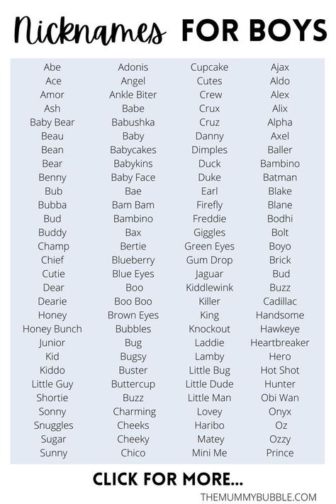 Funny and cute nicknames for boys. Click the pin for more ideas. Funny Nick Names For Best Friends, Nick Names For Boyfriend In Spanish, Cute Names With Nicknames, Funny Contact Names For Guy Best Friend, Corny Nicknames For Boyfriend, Mean Nicknames For Guys, Hubby Nicknames Ideas, Cute Bf Nicknames Boyfriends, Cute Names For Your Best Friend