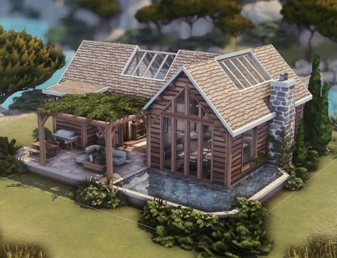 Sims 1 Story House, Sims Lake House, Log Cabin Sims 4, Lake House Sims 4, Sims 4 20x20 House, Sims Town Layout, Sims House Ideas Exterior, The Sims 4 Garden Ideas, Bloxburg House Aesthetic