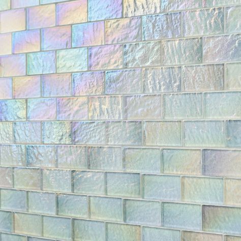 Sample-Splash Glacier White 2x4 Polished Glass Mosaic Tile Iridescent Tile Bathroom, Mermaid Tile Bathroom, White Glass Backsplash, Sea Glass Tile, Mermaid Tile, Glass Tile Bathroom, Iridescent Glass Tiles, Iridescent Tile, Affordable Tile