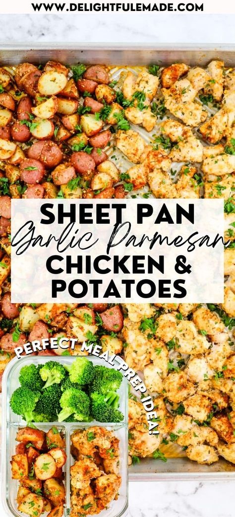 Garlic Chicken And Potatoes, Garlic Parmesan Chicken And Potatoes, Parmesan Chicken And Potatoes, Pan Chicken Breast, Chicken Breast Oven, Baked Garlic Parmesan Chicken, Meal Prep Chicken, Sheet Pan Meals Chicken, Pan Chicken Recipes