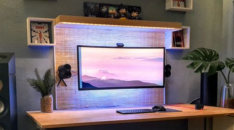 Best Monitor Wall Mounts in 2020 | MonitorArms.co Mounted Computer Monitor Offices, Long Monitor Setup, Wall Mounted Pc Setup, Wall Mounted Monitor Desk, Monitor On Wall Home Office, Wall Monitor Office, Computer Monitor Frame, Wall Mount Monitor Home Office, Wall Mount Computer Monitor