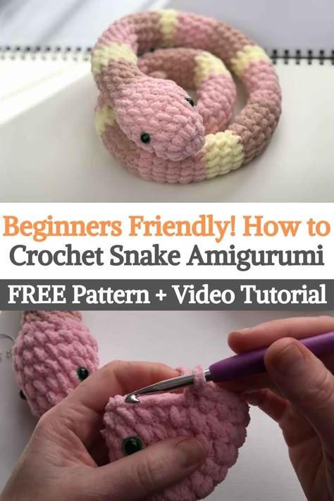 Crochet Snake, Quick Crochet Patterns, Mode Crochet, Easy Crochet Projects, Crochet Animals Free Patterns, Crochet Design Pattern, Kawaii Crochet, Beginner Crochet Projects, Crochet Simple