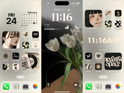 Ios Theme Beige, Aesthetic Iphone Homescreen Layout, Iphone Customization Ideas, Phone Decoration Ideas, Ios16 Aesthetic, Phone Transformation, Custom Lock Screen, Lock Screen Widgets, Widgets Ideas