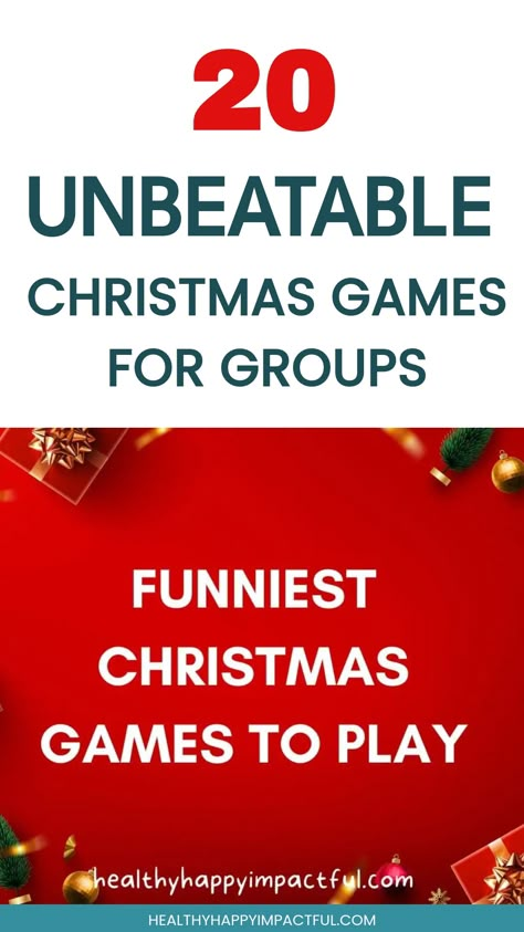 20 exciting Christmas games for groups, highlighted as the funniest to play. Mrs Right Christmas Game, New Christmas Games For Family, Games To Play During Christmas, Christmas Party Games For Large Crowd, Hilarious Family Christmas Games, Best Christmas Games To Play With Family, Fun Games To Play On Christmas Eve, Funny Family Games For Christmas, Easy Fun Family Christmas Games