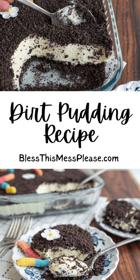 Dirt pudding is a dessert that is fun, playful and full of pudding, Oreos and whipped cream. It's a treat that both kids and adults will love. Dirt Dessert Recipe, Oreo Pudding Dessert, Dirt Pudding Recipes, Oreo Dirt Pudding, Oreo Dirt Cake, Dirt Dessert, Dirt Cake Recipes, Easy Pudding Recipes, Dirt Pudding