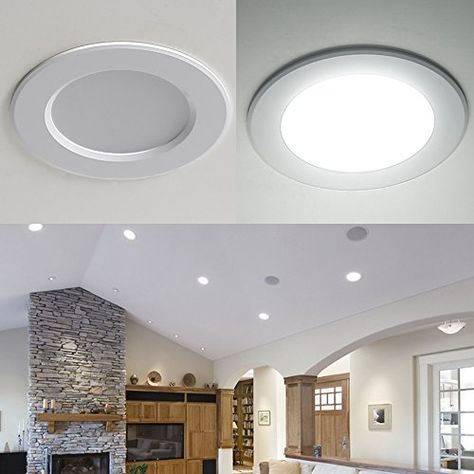 A good choice for "easy on the eyes" recessed lighting, it's appears to be covered with a plastic filter so the light isn't so bright! Led Lights Living Room, Led Lights Living, Recessed Lighting Living Room, Recess Lights, Installing Recessed Lighting, Recess Lighting, Led Recessed Ceiling Lights, Recessed Lighting Fixtures, Family Room Lighting