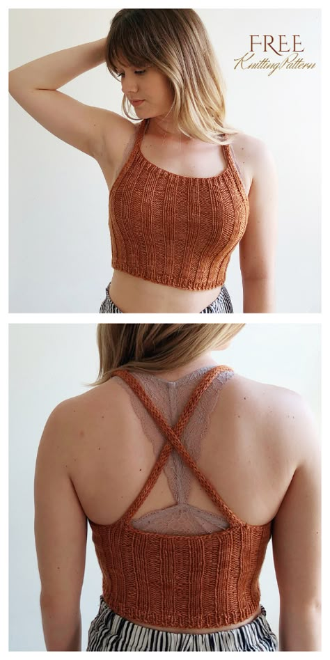 Knit Crop Top Free Knitting Patterns - Knitting Pattern Knit Crop Top Pattern, Knit Top Pattern Free, Summer Knitting Patterns, Bralette Pattern, Knit Top Patterns, Knit Summer, Summer Crop Top, Crop Pullover, Crochet Crop Top Pattern