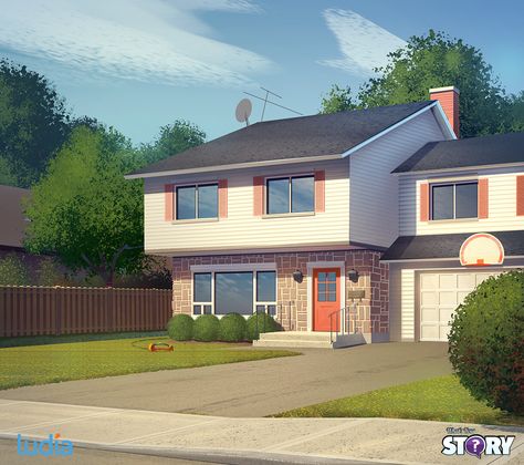 ArtStation - Riverdale High, Guillaume Boucher 90s Suburban House, Imagine Bakugou, American Suburbs, Animated House, Anime Houses, 90s House, Wattpad Background, Anime House, Episode Interactive Backgrounds